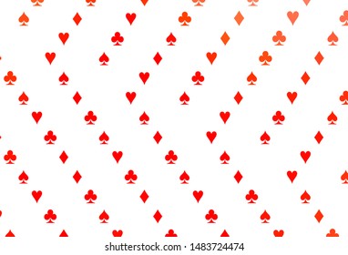 Light Red vector pattern with symbol of cards. Colored illustration with hearts, spades, clubs, diamonds. Pattern for leaflets of poker games, events.