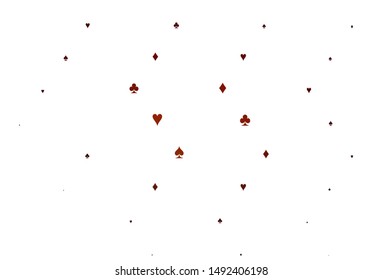 Light Red vector pattern with symbol of cards. Colorful gradient with signs of hearts, spades, clubs, diamonds. Pattern for booklets, leaflets of gambling houses.