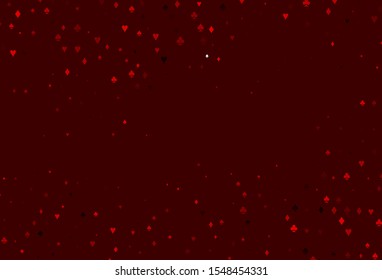 Light Red vector pattern with symbol of cards. Colorful gradient with signs of hearts, spades, clubs, diamonds. Pattern for booklets, leaflets of gambling houses.