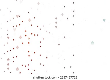 Light Red vector pattern with symbol of cards. Glitter abstract sketch with isolated symbols of playing cards. Pattern for ads of parties, events in Vegas.