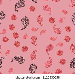 Light Red vector seamless abstract pattern with leaves and flowers. Creative illustration in blurred style with leaves, flowers. Doodle design can be used for your web site.