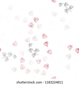 Light Red vector seamless abstract design with leaves. Shining colored illustration with leaves in doodle style. Template for business cards, websites.