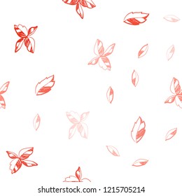 Light Red vector seamless abstract pattern with leaves. Glitter abstract illustration with doodles and leaves. Trendy design for wallpaper, fabric makers.