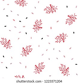 Light Red vector seamless abstract background with leaves, branches. Illustration with doodles on abstract template. Pattern for design of fabric, wallpapers.