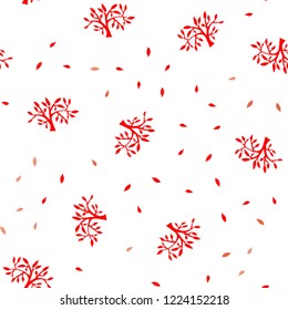 Light Red vector seamless abstract pattern with leaves, branches. Colorful abstract illustration with leaves in doodle style. Template for business cards, websites.