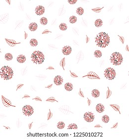 Light Red vector seamless abstract design with leaves and flowers. Glitter abstract illustration with leaves and flowers. Hand painted design for web, wrapping.