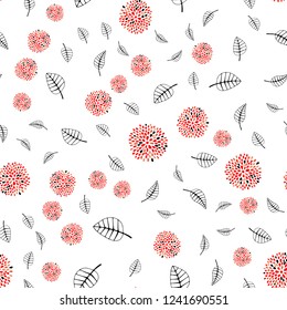 Light Red vector seamless abstract backdrop with leaves, flowers. Colorful doodles on white background. Trendy design for wallpaper, fabric makers.