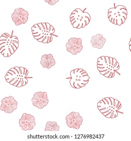 Light Red vector seamless abstract pattern with flowers, leaves. Brand new colored illustration with leaves and flowers. Template for business cards, websites.