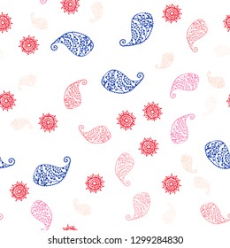 Light Red vector seamless abstract backdrop with leaves and flowers. Glitter abstract illustration with leaves and flowers. Pattern for design of fabric, wallpapers.