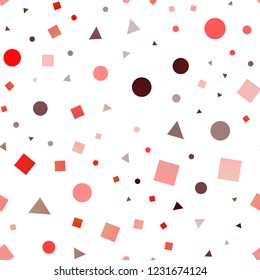 Light Red vector seamless backdrop with lines, circles, rhombus. Decorative design in abstract style with lines, dots, cubes. Pattern for trendy fabric, wallpapers.
