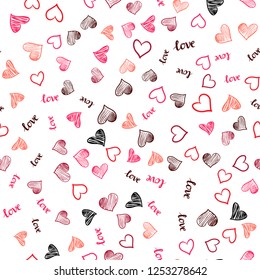 Light Red vector seamless backdrop with phrase LOVE YOU, hearts. Illustration with words of love, hearts in abstract style. Texture for window blinds, curtains.