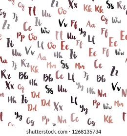 Light Red vector seamless backdrop with english symbols. Colored alphabet signs with gradient on white background. Texture for window blinds, curtains.
