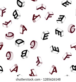 Light Red vector seamless backdrop with 3D english symbols. Abstract illustration with 3D ABC symbols. Template for business cards, websites.
