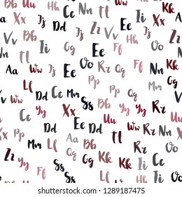 Light Red vector seamless backdrop with english symbols. Shining illustration with ABC symbols on abstract template. Design for textile, fabric, wallpapers.