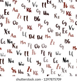 Light Red vector seamless backdrop with english symbols. Abstract illustration with colored latin alphabet. Texture for window blinds, curtains.