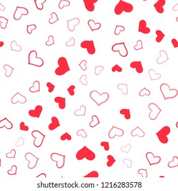 Light Red vector seamless background with hearts. Glitter abstract illustration with colorful hearts in romantic style. Beautiful design for your business advert of anniversary.