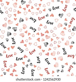 Light Red vector seamless background with words of love, hearts. Design in doodle style with text LOVE YOU, hearts. Pattern for design of fabric, wallpapers.
