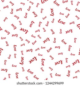 Light Red vector seamless background with words of love. Illustration with colorful phrase LOVE YOU in romantic style. Design for wallpaper, fabric makers.