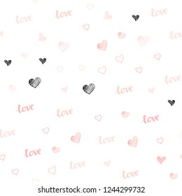 Light Red vector seamless background with words of love, hearts. Colorful gradient phrase LOVE YOU, hearts in abstract style. Design for textile, fabric, wallpapers.