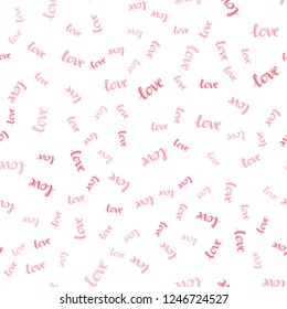 Light Red vector seamless background with words of love. Illustration with colorful phrase LOVE YOU in romantic style. Template for business cards, websites.