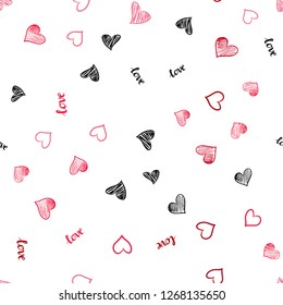 Light Red vector seamless background with words of love, hearts. Illustration with phrase LOVE YOU, hearts for valentine's day. Pattern for design of fabric, wallpapers.