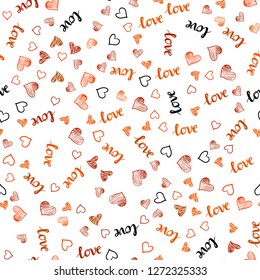 Light Red vector seamless background with words of love, hearts. Colorful gradient phrase LOVE YOU, hearts in abstract style. Texture for window blinds, curtains.