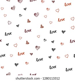 Light Red vector seamless background with words of love, hearts. Colorful illustration with quote LOVE YOU, hearts. Design for wallpaper, fabric makers.