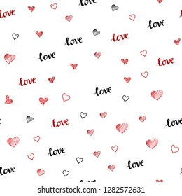 Light Red vector seamless background with words of love, hearts. Colorful gradient phrase LOVE YOU, hearts in abstract style. Design for wallpaper, fabric makers.