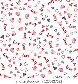 Light Red vector seamless background with words of love, hearts. Design in doodle style with text LOVE YOU, hearts. Design for wallpaper, fabric makers.