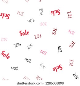 Light Red vector seamless background with 30, 40, 50 % signs of sales. Gradient illustration with discount signs on white backdrop. Backdrop for mega promotions, discounts.