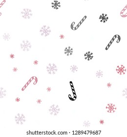 Light Red vector seamless background with sweet xmas lollipops.
