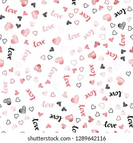 Light Red vector seamless background with words of love, hearts. Colorful illustration with quote LOVE YOU, hearts. Design for wallpaper, fabric makers.