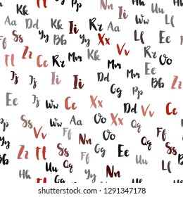Light Red vector seamless background with signs of alphabet. Modern geometrical illustration with ABC english symbols. Texture for window blinds, curtains.