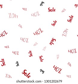 Light Red vector seamless background with 40 % signs of sales. Gradient illustration with discount signs on white backdrop. Design for business ads, commercials.