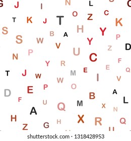 Light Red vector seamless background with signs of alphabet. Modern geometrical illustration with ABC english symbols. Pattern for design of fabric, wallpapers.