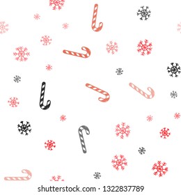 Light Red vector seamless background with sweet xmas lollipops.