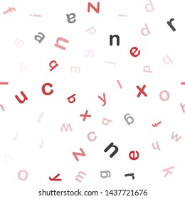 Light Red vector seamless background with signs of alphabet. Shining illustration with ABC symbols on abstract template. Texture for window blinds, curtains.