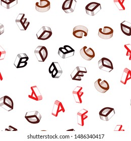 Light Red vector seamless background with 3D signs of alphabet. Abstract illustration with colorful 3D latin alphabet. Template for business cards, websites.