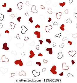 Light Red vector seamless cover with Shining hearts. Glitter abstract illustration with colorful hearts in romantic style. Beautiful design for your business advert of anniversary.
