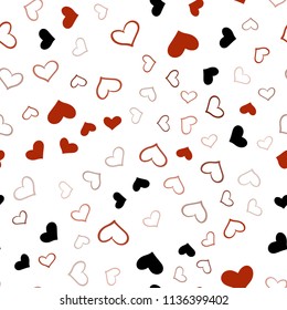 Light Red vector seamless cover with Shining hearts. Glitter abstract illustration with colorful hearts in romantic style. Pattern for carnival, festival romantic leaflets.