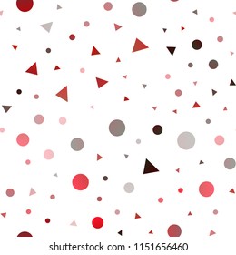 Light Red vector seamless cover in polygonal style with circles. Glitter abstract illustration with spheres, triangular lines. Design for textile, fabric, wallpapers.