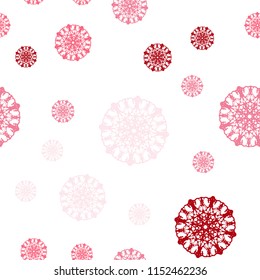 Light Red vector seamless cover with beautiful snowflakes. Snow on blurred abstract background with gradient. Template for business cards, websites.