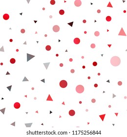 Light Red vector seamless cover in polygonal style with circles. Illustration with set of colorful circles, triangles. Pattern for design of fabric, wallpapers.