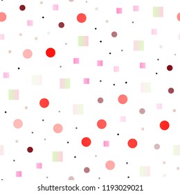Light Red vector seamless cover with circles, cubes. Colorful gradient with circles, rectangles on abstract backdrop. Trendy design for wallpaper, fabric makers.