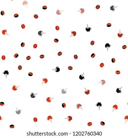 Light Red vector seamless cover with set of coffee beans. Gradient illustration with set of mugs, beans. Pattern for ad, booklets, leaflets of restaurants.