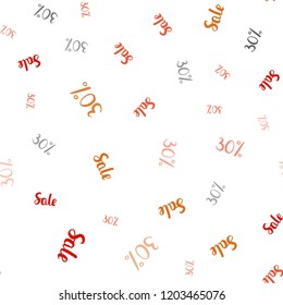 Light Red vector seamless cover with symbols of 30% sales. Colored words of sales with gradient on white background. Template for season sales, shopping ads.