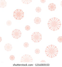 Light Red vector seamless cover with beautiful snowflakes. Decorative shining illustration with snow on abstract template. Design for textile, fabric, wallpapers.