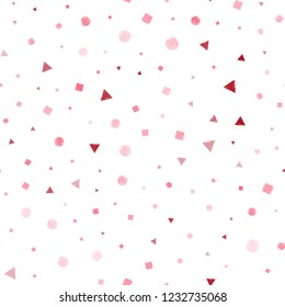 Light Red vector seamless cover with polygonal style with circles. Illustration with set of colorful circles, triangles, squares. Design for textile, fabric, wallpapers.