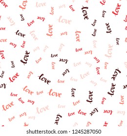 Light Red vector seamless cover with quote LOVE YOU. Phrase LOVE YOU with colorful gradient in abstract style. Pattern for design of fabric, wallpapers.