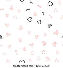 Light Red vector seamless cover with quote LOVE YOU, hearts. Colorful gradient phrase LOVE YOU, hearts in abstract style. Pattern for design of fabric, wallpapers.